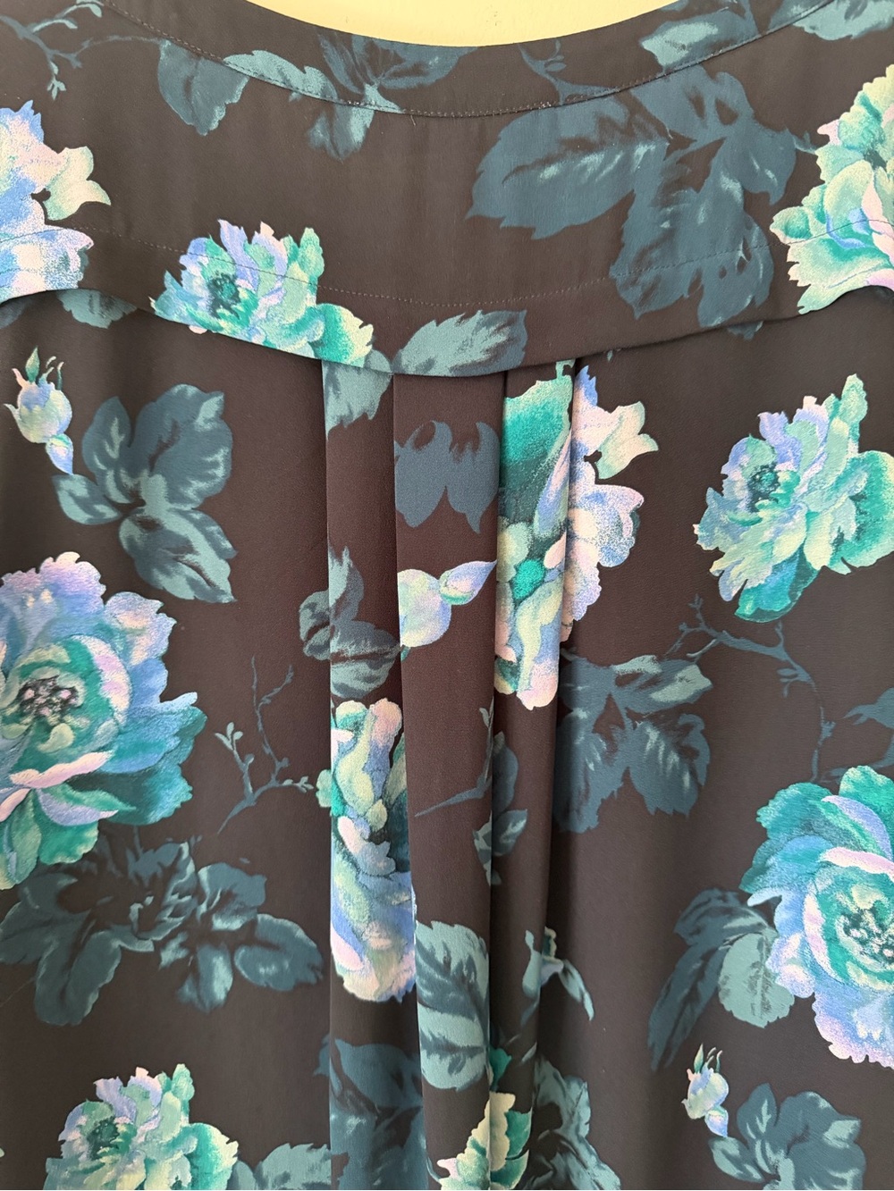 LOFT Floral Long-Sleeve Blouse - Navy with Teal & Lavender Flowers - Picture 7 of 7